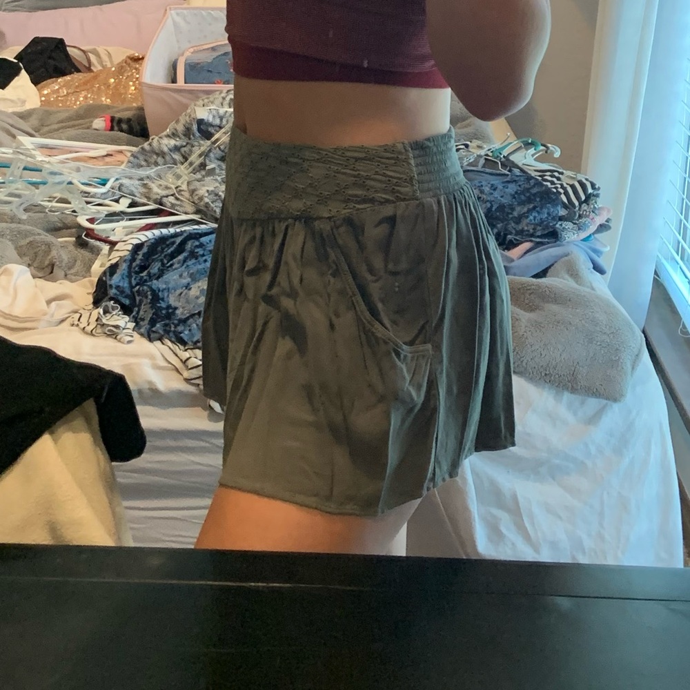 Army green flowy shorts